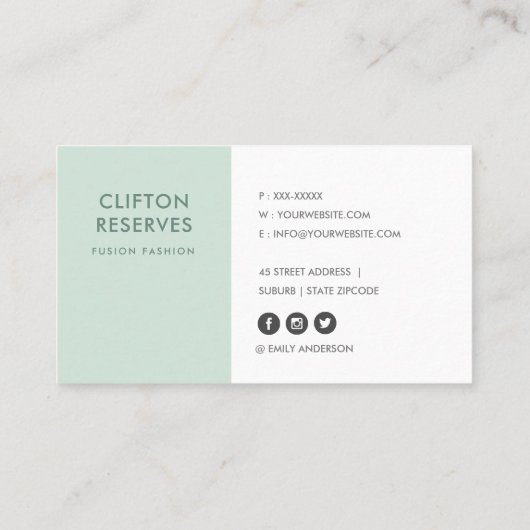 ELEGANT SIMPEL MINIMAAL MINT GROEN BEROEPSBEOEFENA VISITEKAARTJE (Achterkant)