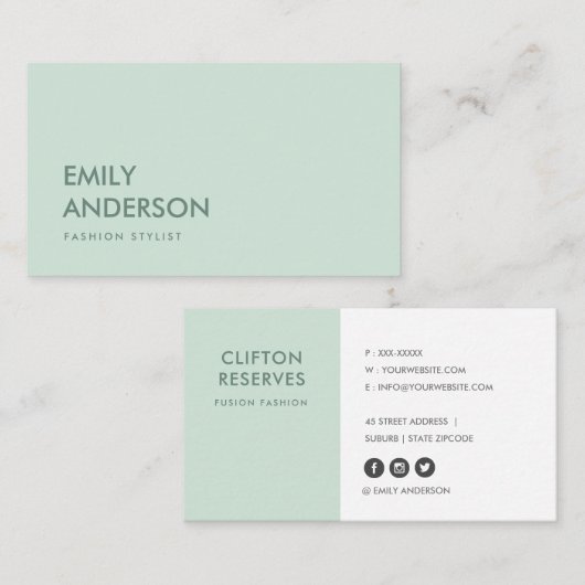 ELEGANT SIMPEL MINIMAAL MINT GROEN BEROEPSBEOEFENA VISITEKAARTJE (Voorkant / Achterkant)