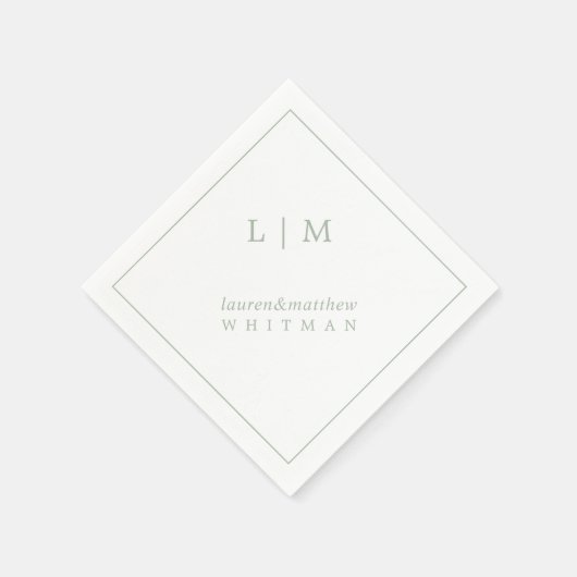 Elegant Simpel Monogram Salie Groene Trouwdag Servet (Hoek)