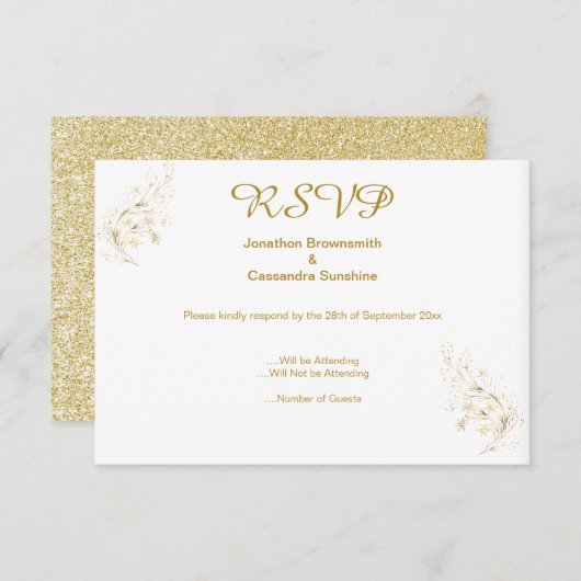 ELEGANT SIMPELE GOLD LEAF GLITTER RSVP KAART (Voorkant / Achterkant)