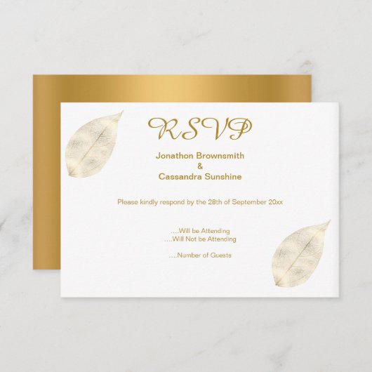 ELEGANT SIMPELE GOLD LEAF GOLD RSVP KAART (Voorkant / Achterkant)
