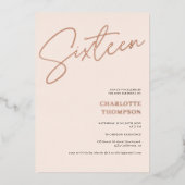 Elegant simpele lichtroze foto Sweet 16 roos goud Folie Uitnodiging (Voorkant)
