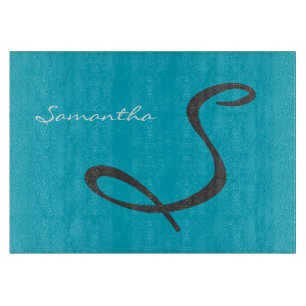 elegant simpele moderne chic trendy monogram blauw snijplank