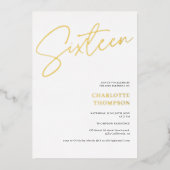 Elegant simpele, moderne, witte foto Sweet 16 goud Folie Uitnodiging (Voorkant)