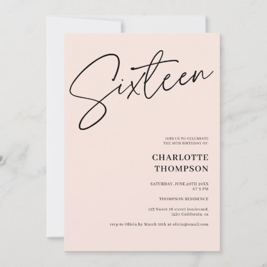 Elegant simpele, moderne zwarte foto Sweet 16 Kaart (Voorkant)