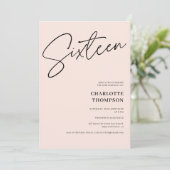 Elegant simpele, moderne zwarte foto Sweet 16 Kaart (Staand voorkant)