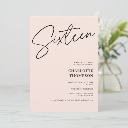 Elegant simpele, moderne zwarte foto Sweet 16 Kaart (Staand voorkant)