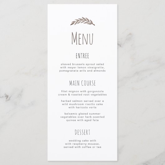 Elegant simpele tak. Menu Typografie bruiloft (Voorkant)