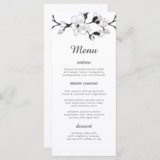Elegant simpele tak. Zwarte en witte bruiloft Menu (Voorkant / Achterkant)