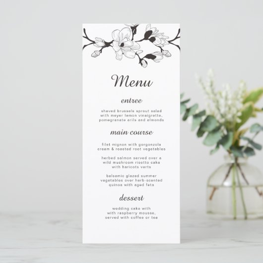 Elegant simpele tak. Zwarte en witte bruiloft Menu (Staand voorkant)