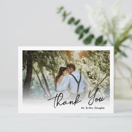 Elegant simpele weddenschapscripttypografie foto bedankkaart (Staand voorkant)