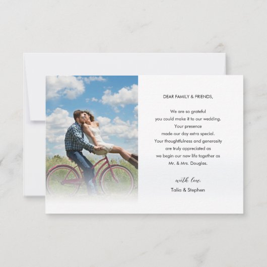 Elegant simpele weddenschapscripttypografie foto bedankkaart (Achterkant)