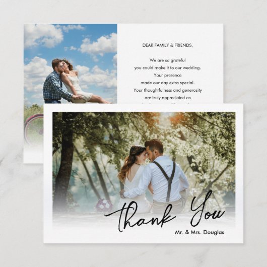 Elegant simpele weddenschapscripttypografie foto bedankkaart (Voorkant / Achterkant)