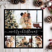 Elegant Simple 4 Photo Collage Kerstfeestdag C Feestdagenkaart