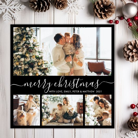 Elegant Simple 4 Photo Collage Kerstfeestdag C Feestdagenkaart