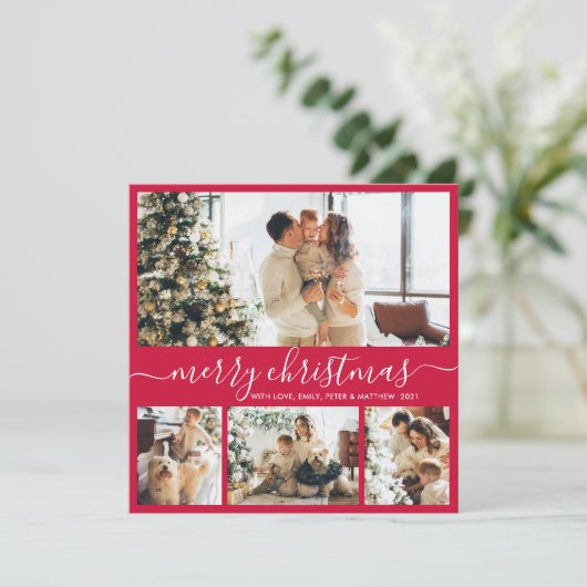 Elegant Simple 4 Photo Collage Kerstmis Feestdagenkaart (Staand voorkant)