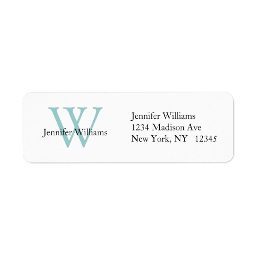 Elegant Simple Address Label White Blue Initiaal (Voorkant)