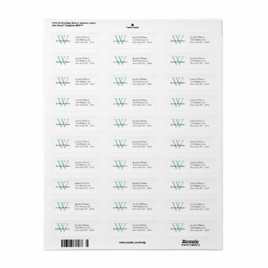 Elegant Simple Address Label White Blue Initiaal (Full Sheet)