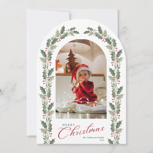 Elegant Simple Arch 1 Photo Christmas Holiday Card Kaart (Voorkant)