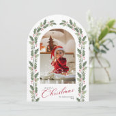 Elegant Simple Arch 1 Photo Christmas Holiday Card Kaart (Staand voorkant)