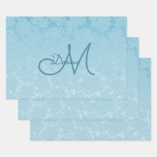 Elegant Simple Baby Blue Monogram Design Inpakpapier Vel