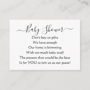 Elegant Simple Baby shower No Gifts Poem Informatiekaartje