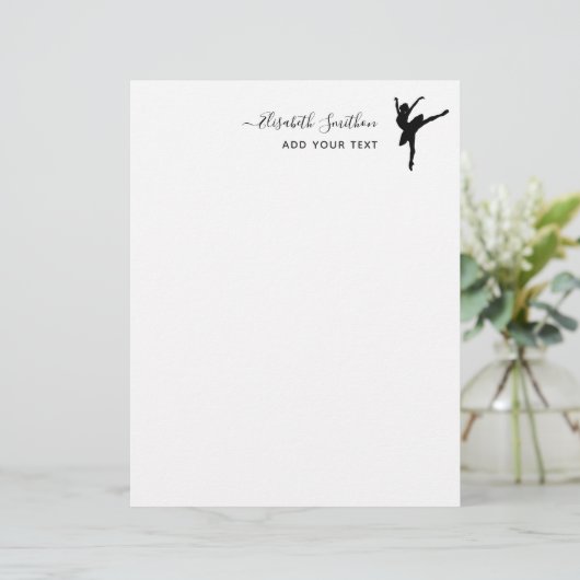 Elegant Simple Ballet Dancer Personal Stationery Briefhoofd (Staand voorkant)
