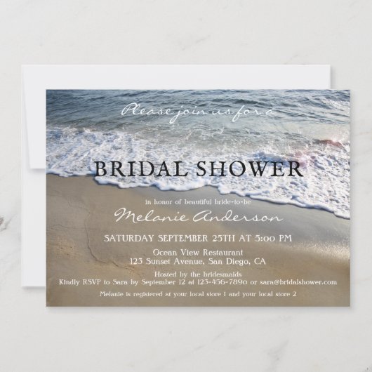 Elegant Simple Beach Bridal Shower Invitation Kaart (Voorkant)