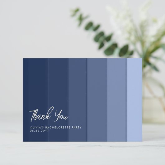 Elegant Simple Beach Navy Bachelorette Hartelijk d Bedankkaart (Staand voorkant)