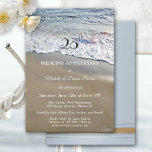 Elegant Simple Beach Wedding Jubileum Party Kaart<br><div class="desc">Een elegante trouwdag-uitnodiging met golven die op het zand op het strand stromen.</div>