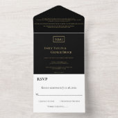 Elegant Simple Black and Gold Monogram Weddenschap All In One Uitnodiging (Binnen)