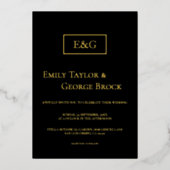 Elegant Simple Black and Gold Monogram Weddenschap Folie Uitnodiging (Voorkant)