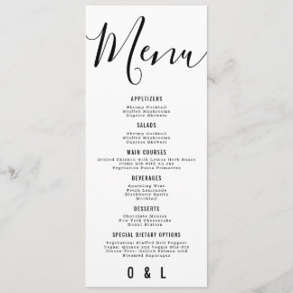 Elegant Simple Black and White Monogram Weddenscha Menu