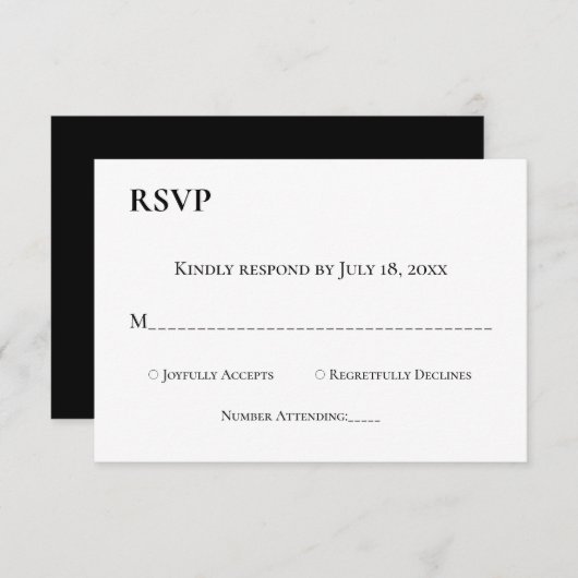 Elegant Simple Black and White Monogram Weddenscha RSVP Kaartje (Voorkant / Achterkant)