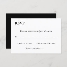 Elegant Simple Black and White Monogram Weddenscha RSVP Kaartje