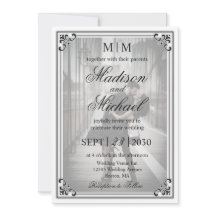 Elegant Simple Black and White Wedding Invitation