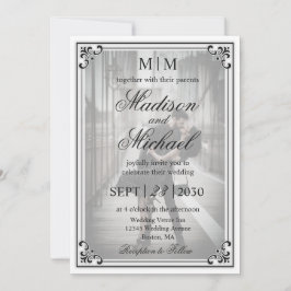 Elegant Simple Black and White Wedding Invitation Kaart