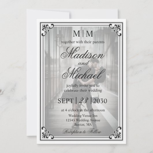 Elegant Simple Black and White Wedding Invitation Kaart (Voorkant)
