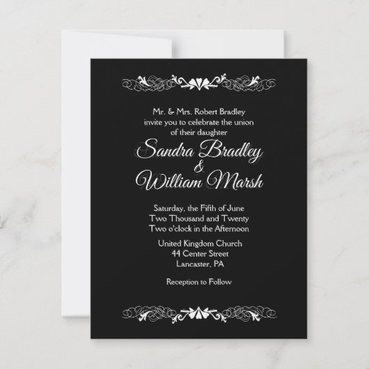 Elegant Simple Black and White Wedding Invitation Kaart (Voorkant)