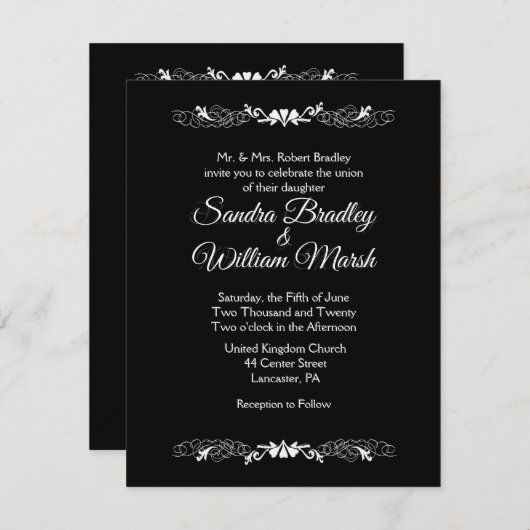 Elegant Simple Black and White Wedding Invitation Kaart (Voorkant / Achterkant)