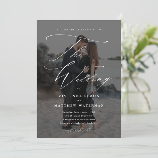 Elegant Simple Black and White Wedding Kaart (Staand voorkant)