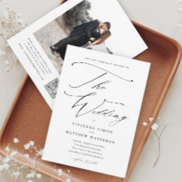 Elegant Simple Black and White Wedding Kaart