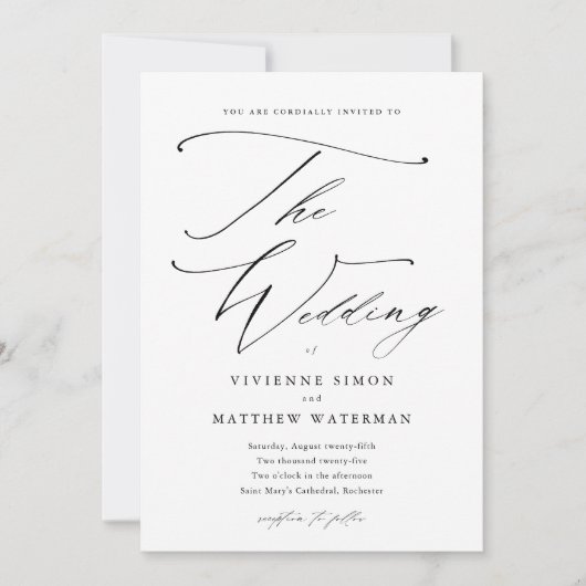 Elegant Simple Black and White Wedding Kaart (Voorkant)