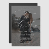 Elegant Simple Black and White Wedding Magnetische Uitnodiging (Voorkant / Achterkant)