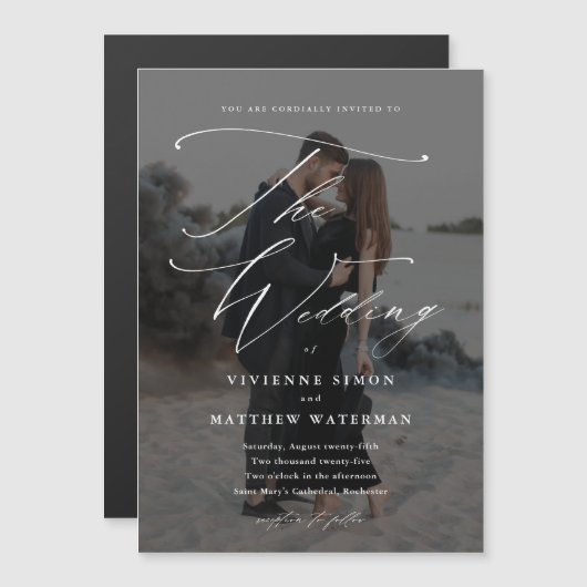 Elegant Simple Black and White Wedding Magnetische Uitnodiging (Voorkant / Achterkant)