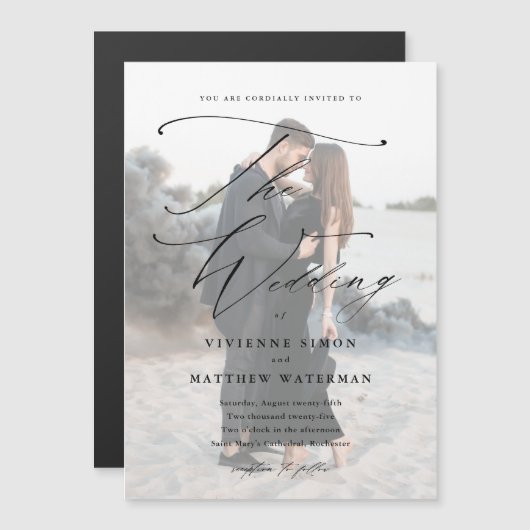 Elegant Simple Black and White Wedding Magnetische Uitnodiging (Voorkant / Achterkant)