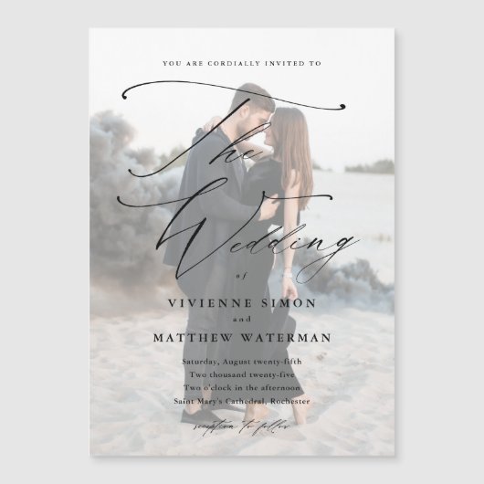 Elegant Simple Black and White Wedding Magnetische Uitnodiging (Voorkant)