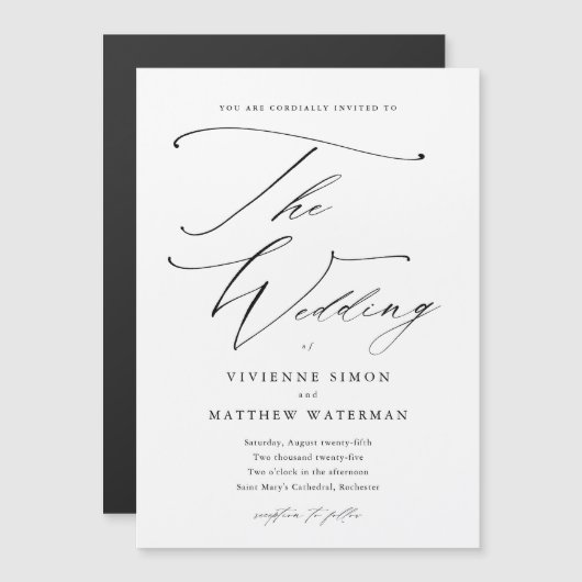 Elegant Simple Black and White Wedding Magnetische Uitnodiging (Voorkant / Achterkant)