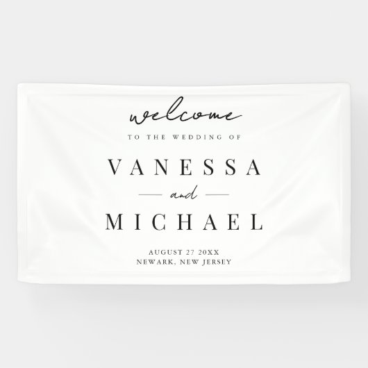 Elegant Simple Black and White Wedding Spandoek (Horizontaal)