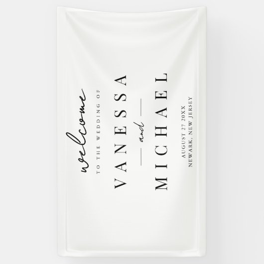Elegant Simple Black and White Wedding Spandoek (Verticaal)